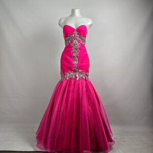 Riva Designs Pink Crystal Beaded Mermaid Grad Event Gown Size 4